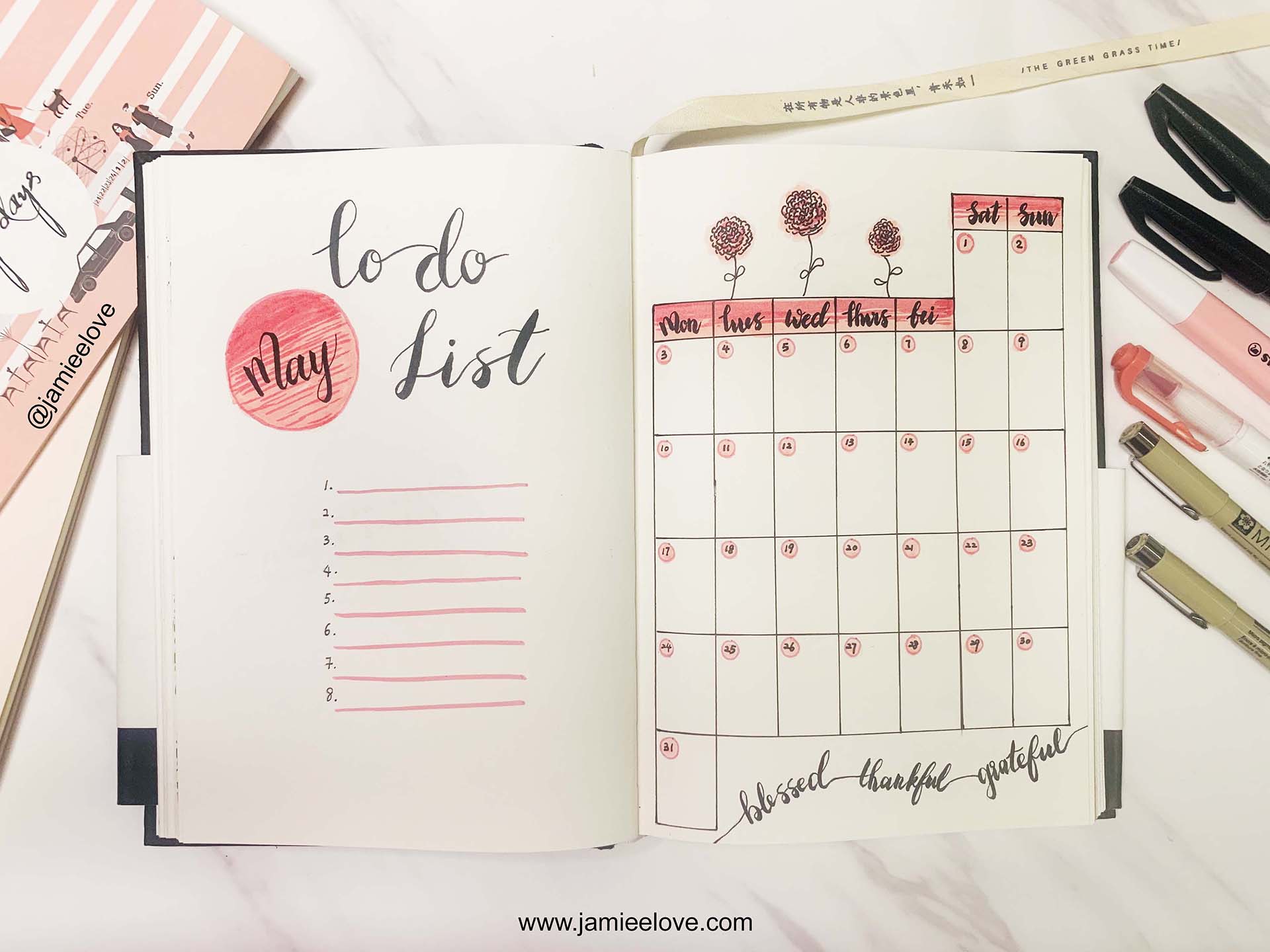 Gratitude Carnation Bullet Journal BUJO To Do List & Monthly Planner | 感恩康乃馨子弹笔记周计划 Gratitude Carnation Bullet Journal BUJO To Do List & Monthly Planner | 感恩康乃馨子弹笔记周计划